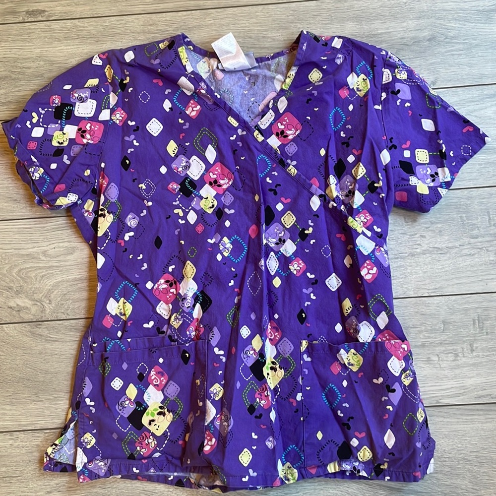 Purple print scrub top
